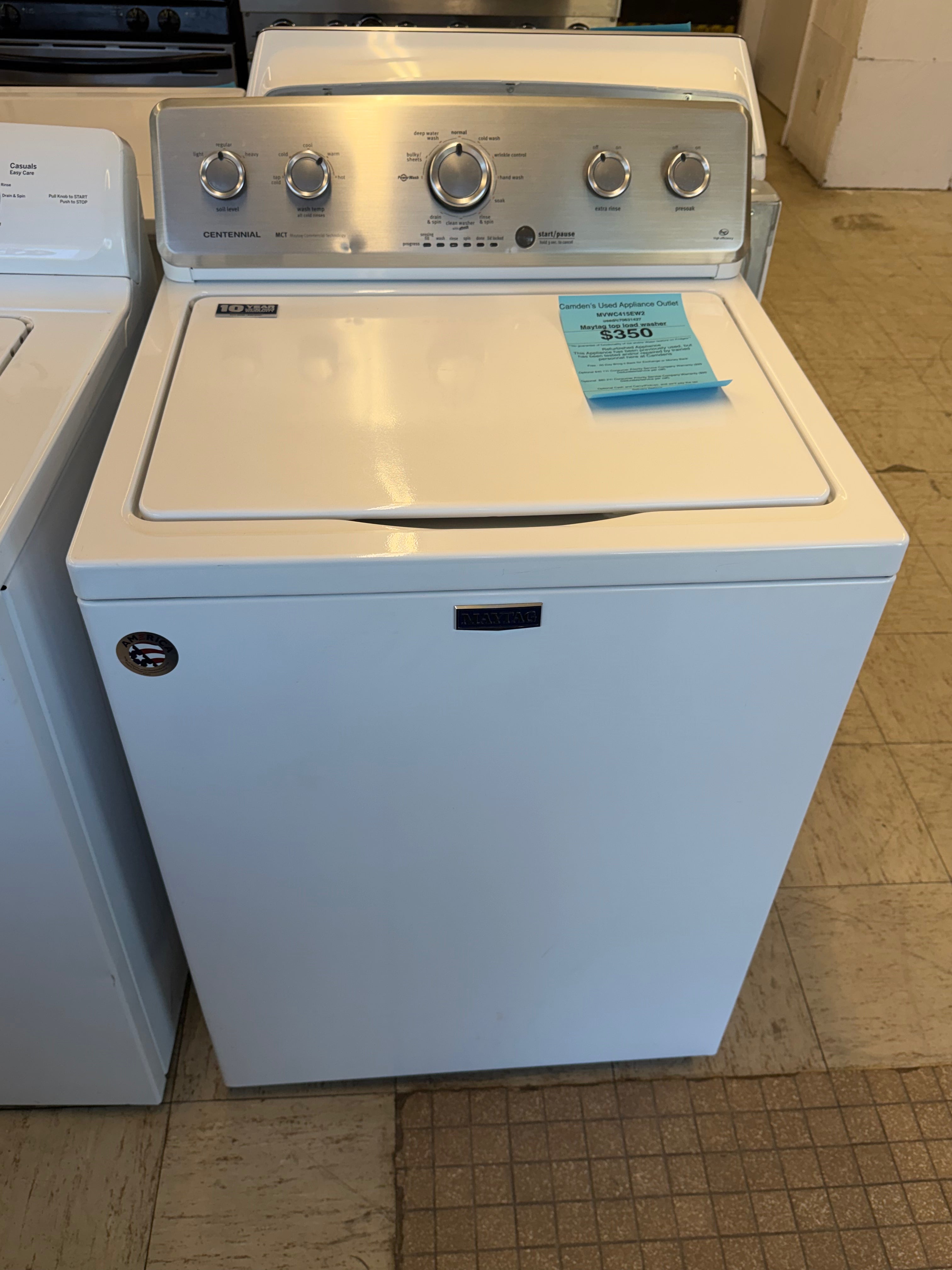 Used Maytag Top Load Washer with 60 Day Exchange Warranty