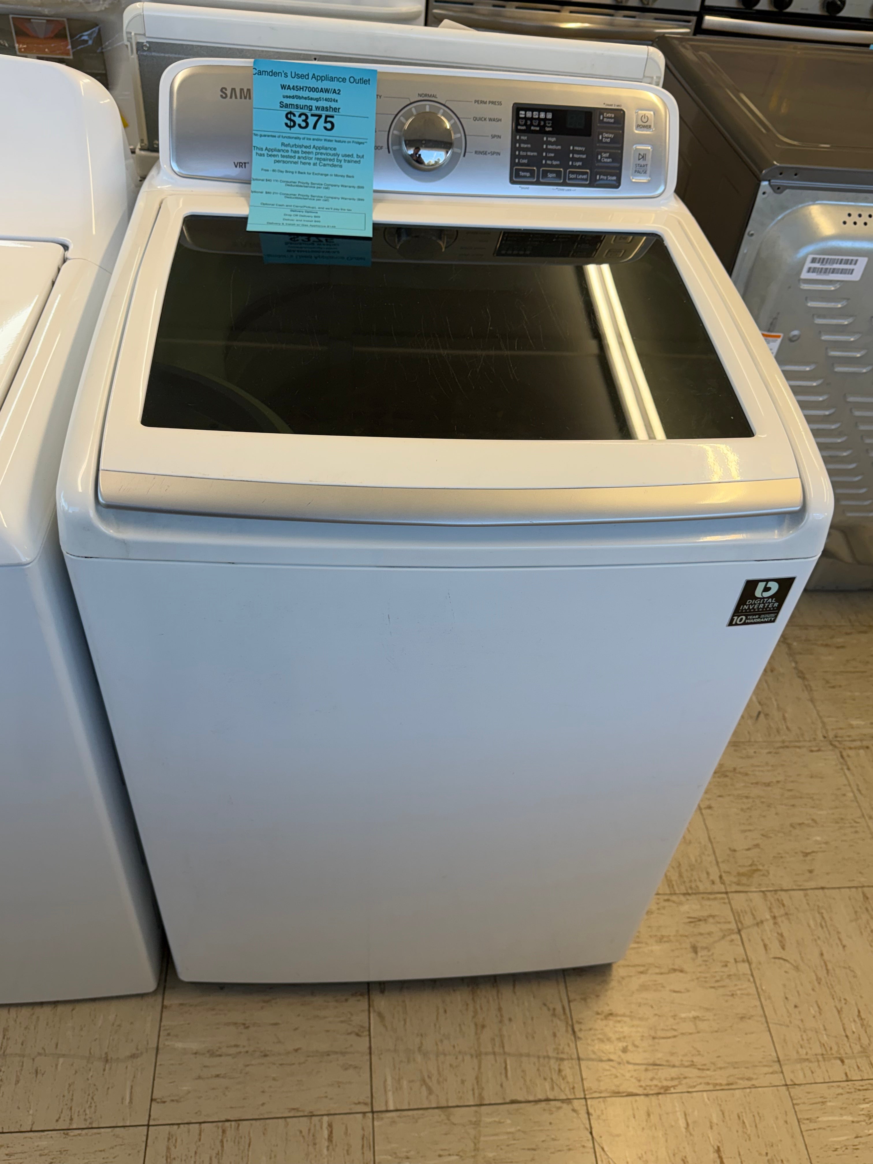 Used Samsung top load washer with 60 Day Warranty