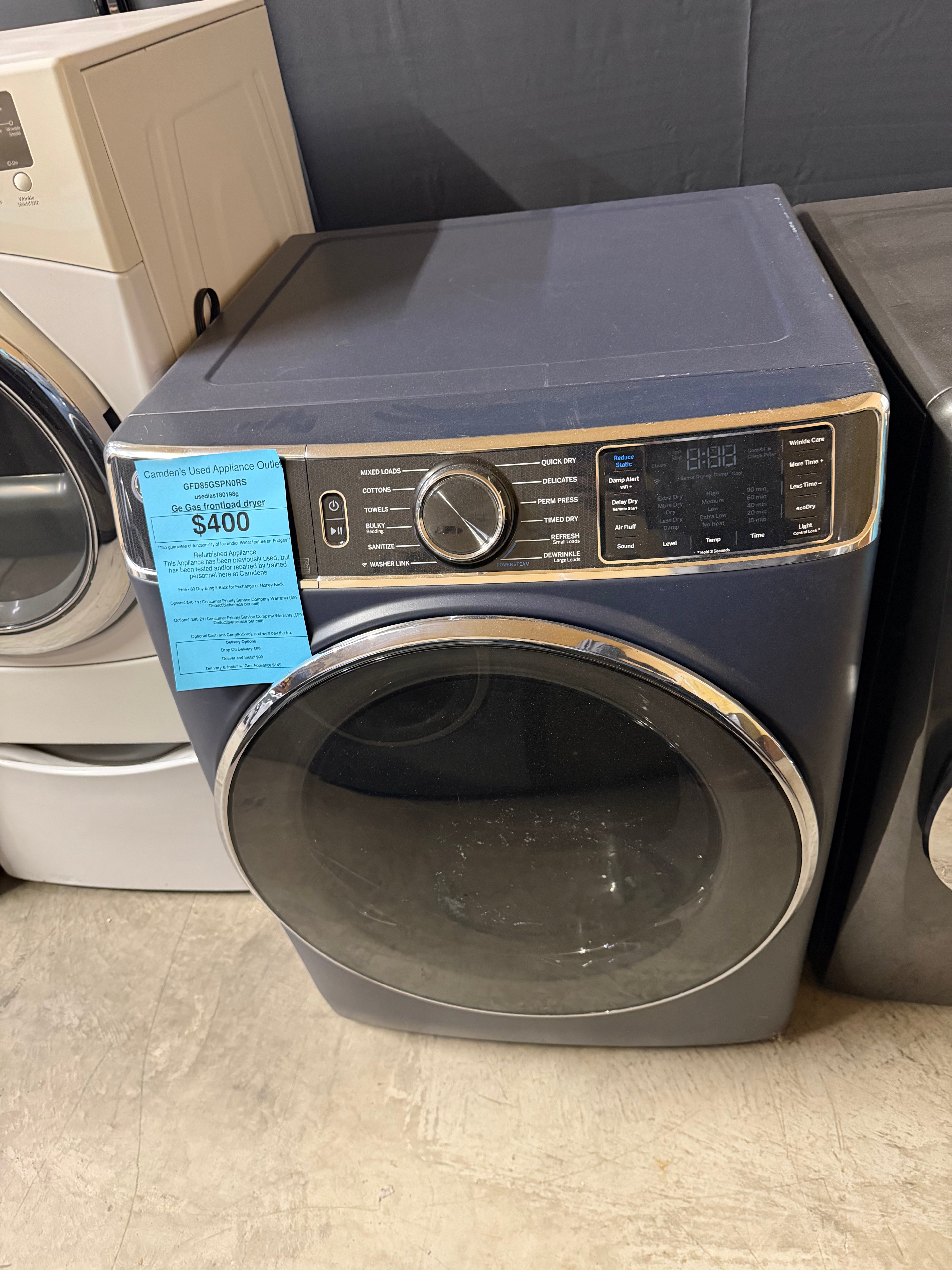Used GE Sapphire Blue Gas Dryer with 60 Day Exchange Warranty